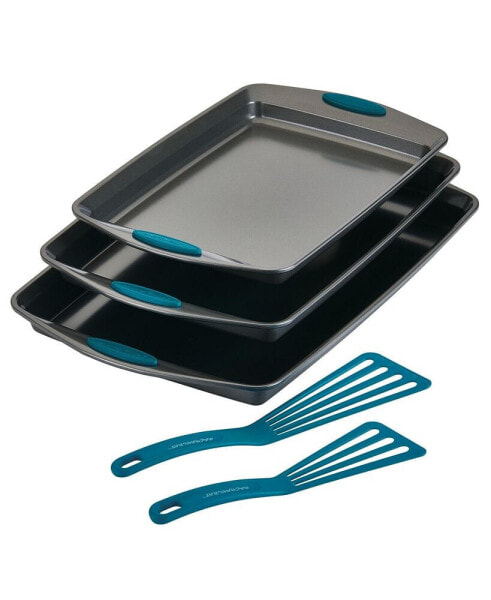 Выпечка и запекание посуда Rachael Ray Набор Запеканок с антипригарным покрытием и лопатка-торнадо, 5 шт., синие ручки.