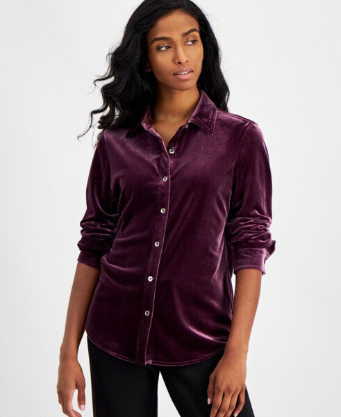 Petite Stretch Velour Utility Shirt