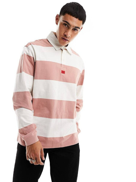 HUGO Diragbi relaxed fit rugby shirt in pink