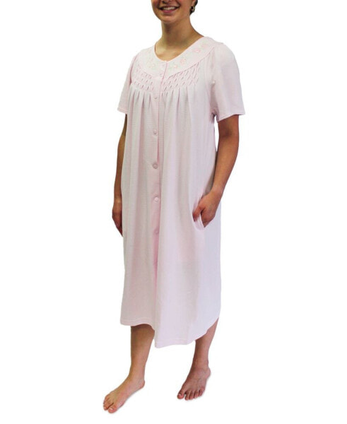 Women's Floral-Trim Short-Sleeve Short Robe