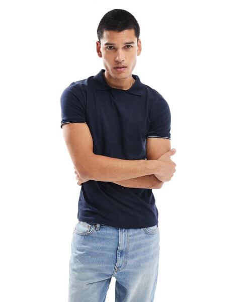 ASOS DESIGN muscle fit polo with revere collar in navy