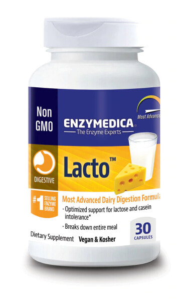Enzymedica Lacto Комплекс пищеварительных ферментов для людей с непереносимостью лактозы и казеина 30 капсул