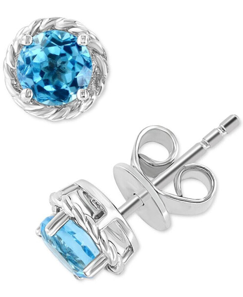 EFFY® Blue Topaz Rope-Framed Stud Earrings (1-1/3 ct. t.w.) in Sterling Silver
