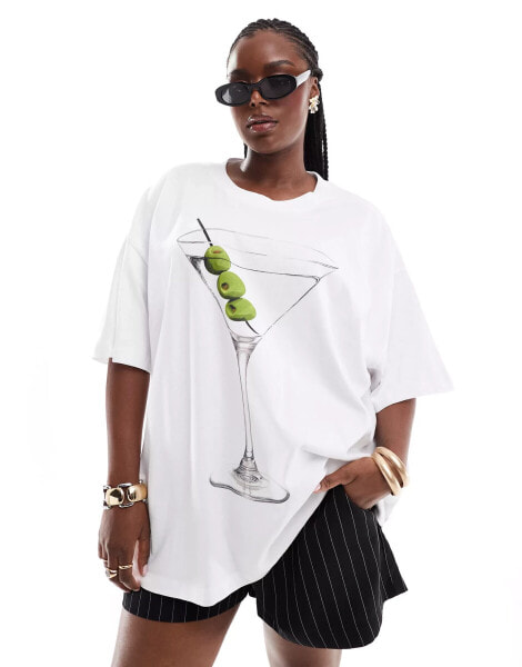 ASOS DESIGN Curve oversized t-shirt with martini graphic in white