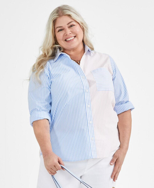 Plus Size Striped Perfect Shirt, Created for Macy's