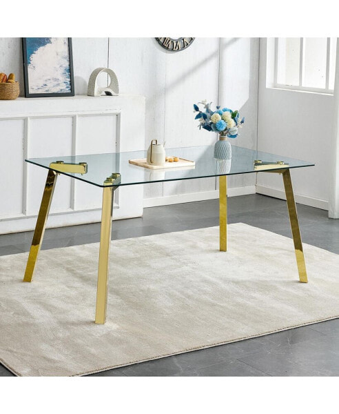 Rectangular Glass Dining Table, Golden Legs