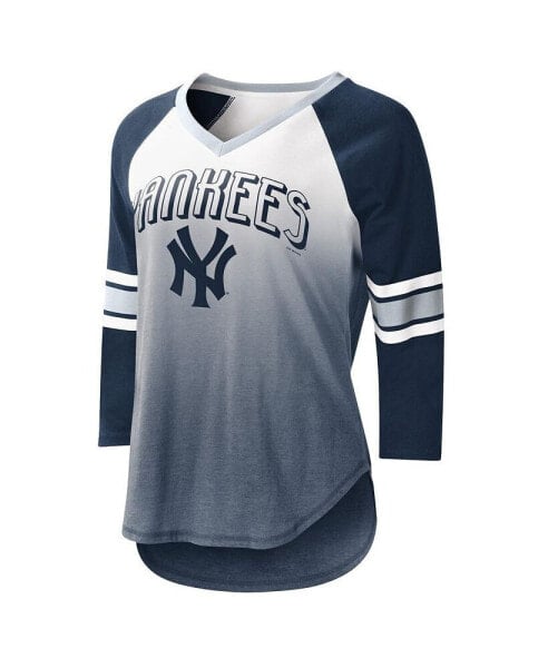 Women's White, Navy New York Yankees Lead-Off Raglan 3/4-Sleeve V-Neck T-shirt