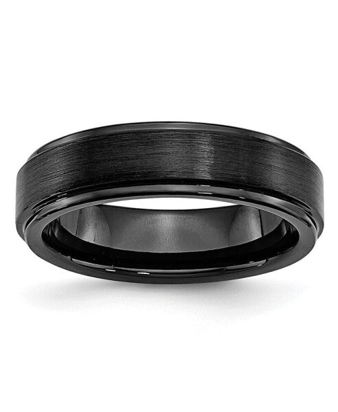 Black Ceramic Ridged Edge Brushed Wedding Band Ring