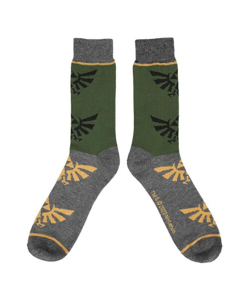 Men's Legend of Zelda Triforce Icon on Olive and Gray Casual Crew Socks