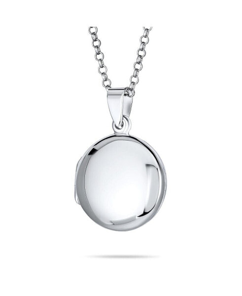 Bling Jewelry large Simple Dome Round Circle Photo Lockets For Women That Hold Pictures Polished .925 Silver Locket Necklace Pendant