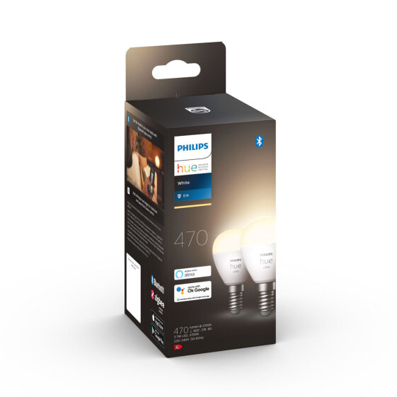 Signify Philips Hue White Lustre – E14 smart bulb – (2-pack) - Smart bulb - White - Bluetooth/Zigbee - Integrated LED - E14 - Soft white