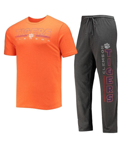 Men's Heathered Charcoal, Orange Clemson Tigers Meter T-shirt and Pants Sleep Set