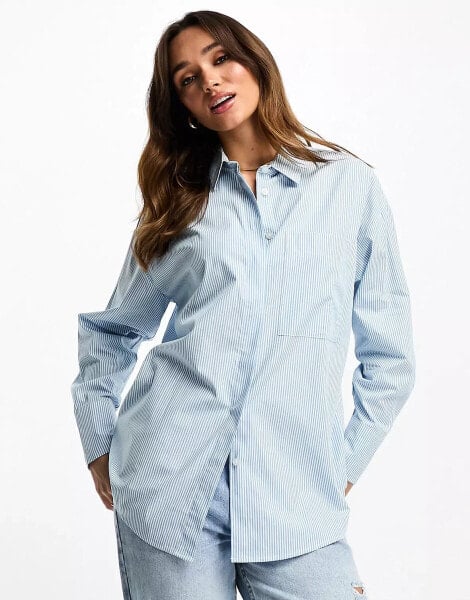 ASOS DESIGN long sleeve boyfriend shirt in blue & white stripe