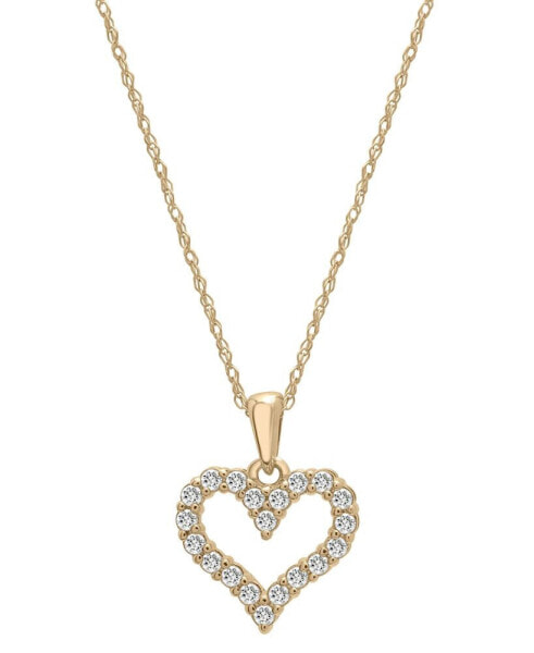 Diamond Open Heart Pendant Necklace (1/4 ct. t.w.) in 14k White or Yellow Gold, 18" + 2" extender