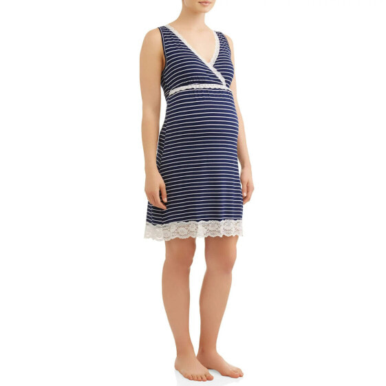 Nurture by Lamaze Womens Blue Striped Nursing Full Coverage Sleep Chemise Sz 3XL