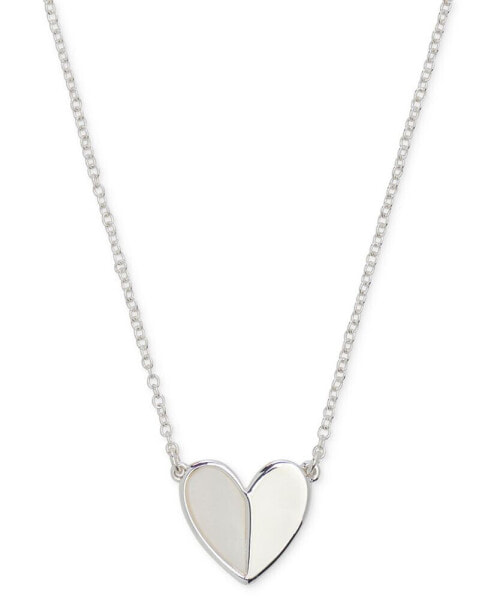 Lucky Brand silver-Tone Mother-of-Pearl Heart Pendant Necklace, 16" + 3" extender