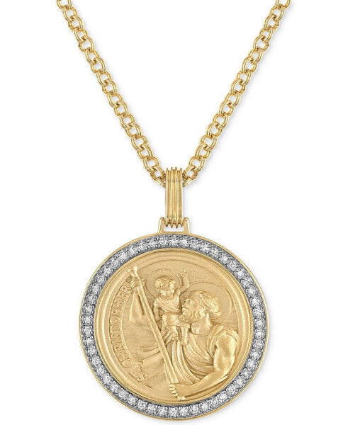 Diamond St. Christopher Medallion 22" Pendant Necklace (1/4 ct. t.w.) in 18k Gold-Plated Sterling Silver, Created for Macy's