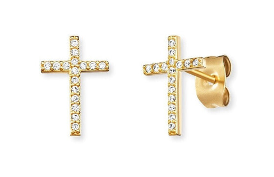 Gilded earrings Cross with zircons ERE-LILCROS-ZSG