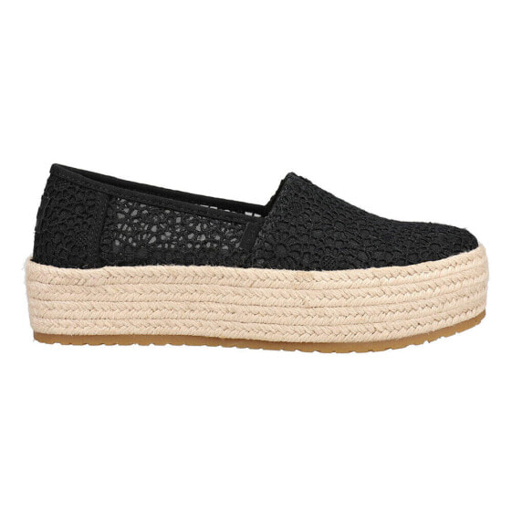 TOMS Valencia Floral Crochet Slip On Platform Espadrille Womens Black Flats Cas