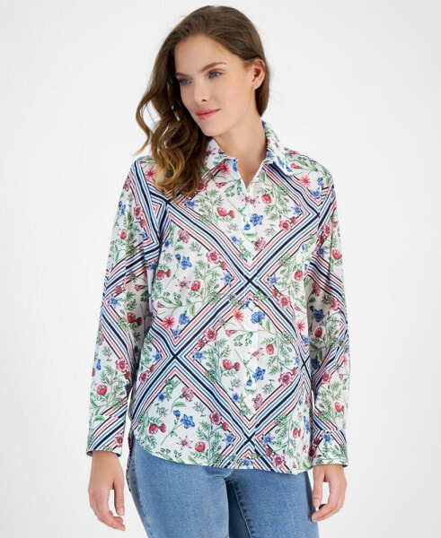 Women's Scarf-Print Cotton Button-Front Shirt