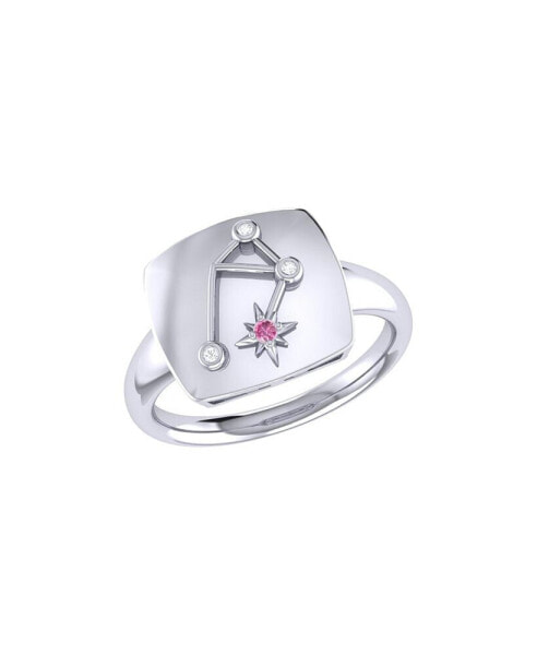 Libra Scales Sterling Silver Pink Tourmaline Gemstone Diamond Signet Ring