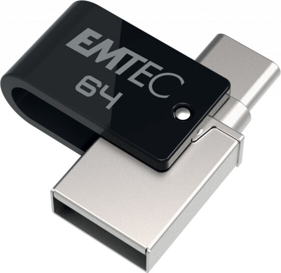 EMTEC T260C - 64 GB - USB Type-A / USB Type-C - 3.2 Gen 1 (3.1 Gen 1) - 180 MB/s - Swivel - Black - Stainless steel