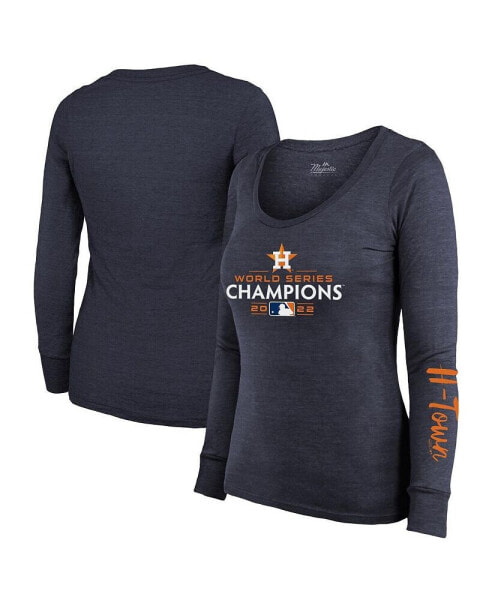 Women's Navy Houston Astros 2022 World Series Champions Long Sleeve Tri-Blend Scoop Neck T-shirt