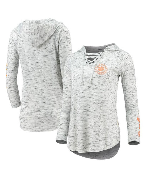 Women's Gray Clemson Tigers Space Dye Lace-Up V-Neck Long Sleeve T-shirt