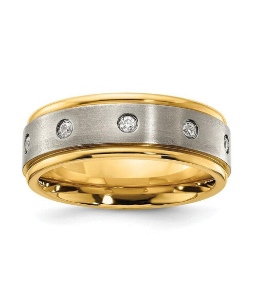 Titanium Brushed Center Yellow IP-plated CZ Wedding Band Ring