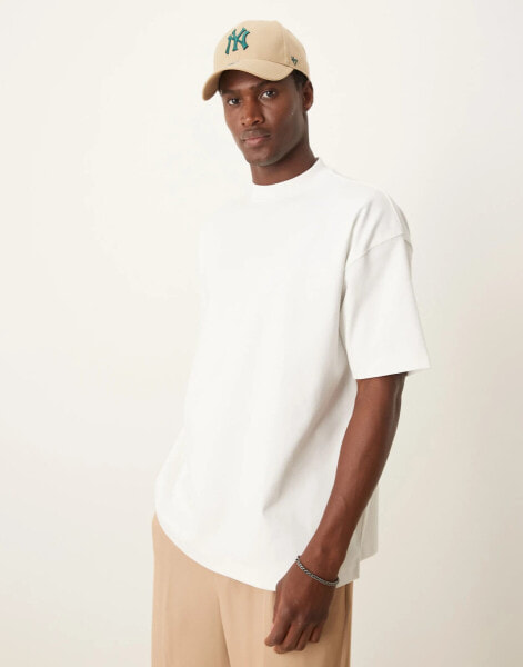 ASOS DESIGN Premium interlock oversized high neck t-shirt 300gsm in white