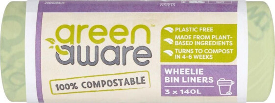 Мешки для мусора GreenAware, компостируемые, 140 литров, 3 штуки