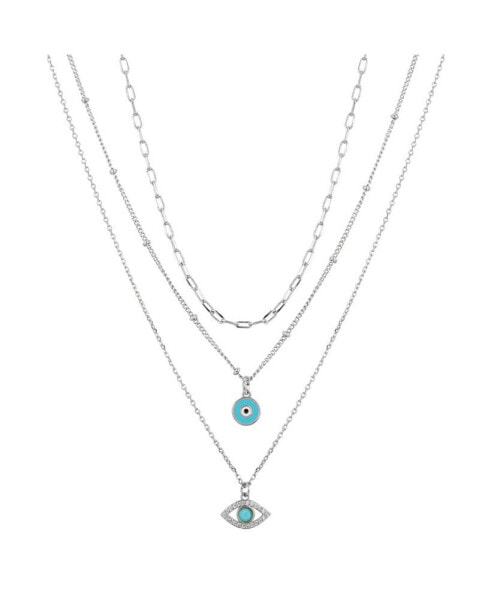 Unwritten silver Plated 3-Pieces Turquoise Crystal Evil Eye Layered Pendant Necklace Set