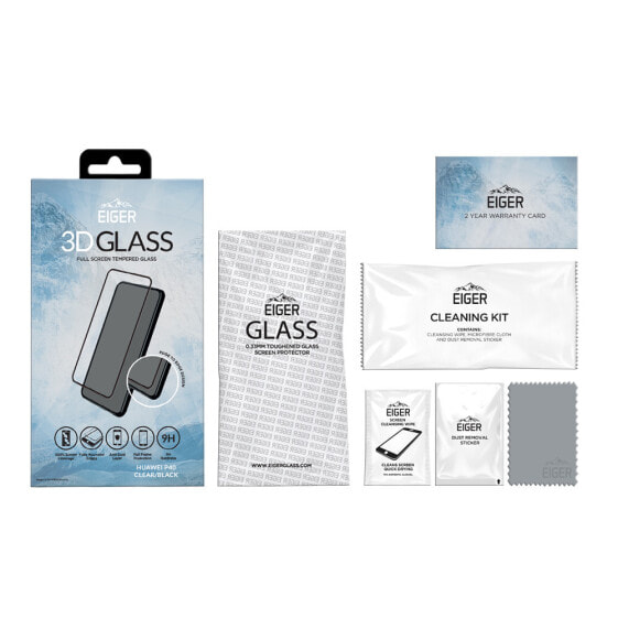 Защитное стекло для смартфона Eiger 3D GLASS - Huawei P40, устойчивое к пыли и царапинам, черное, прозрачное, 1 шт.