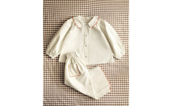 Children's cotton pyjamas with embroidered floral collar