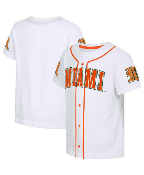 Toddler White Miami Hurricanes Buddy Baseball T-Shirt