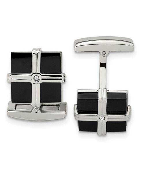 Stainless Steel Polished Black IP-plated CZ Square Cufflinks