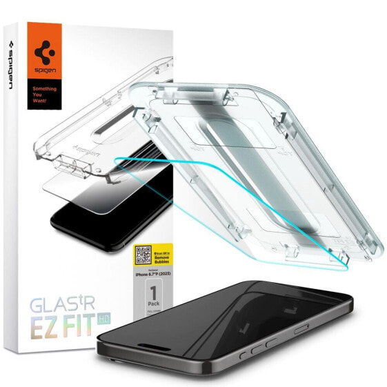 Закаленное защитное стекло Spigen Glas.tR EZ Fit на iPhone 15 Pro Max