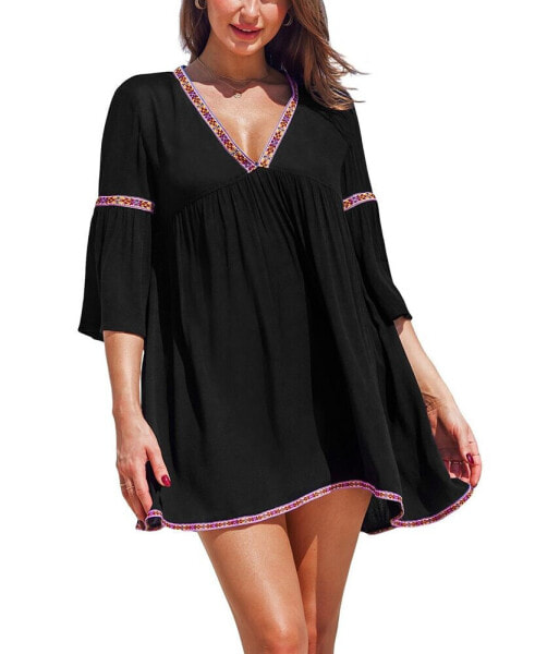 Women's V-Neck Flared Sleeve Cover-Up