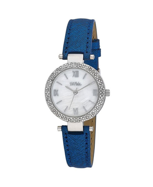 Women's Blue Polyurethane Strap Glitz Mop Dial Watch, 30mm