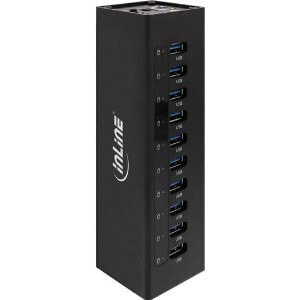 InLine USB 3.0 10 Port Hub Aluminium Case with 4A Power Supply - black