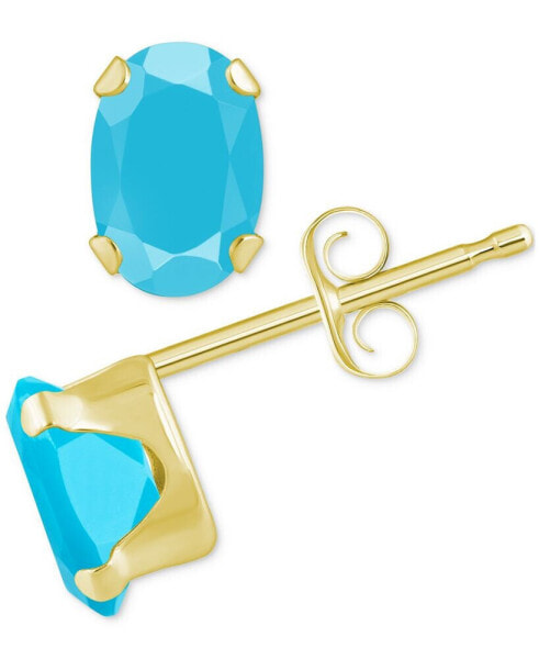 Turquoise Solitaire Oval Claw-Set Stud Earrings in 14k Gold