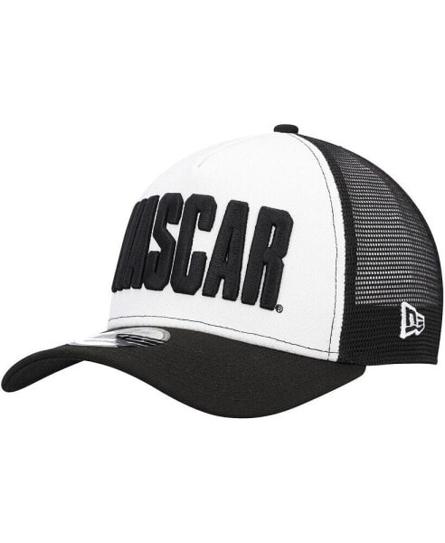 Men's Black, White NASCAR 9FORTY A-Frame Trucker Snapback Hat