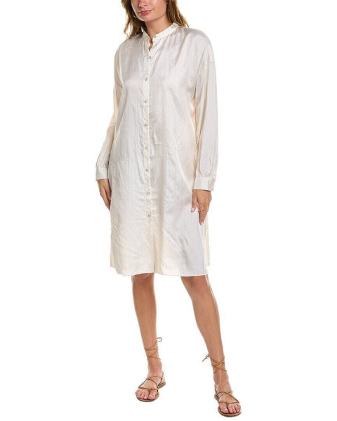 Eileen Fisher Boxy Long Silk Shirt Women's White Xs