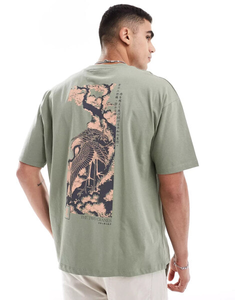 ASOS DESIGN oversized t-shirt with back spine print in green