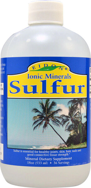 Eidon Ionic Minerals Sulfur Эйдоновая сера для здоровья суставов, кожи, волос, ногтей и прочности соединительной ткани  533 мл  36 капсул