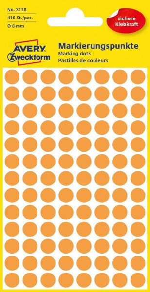 Avery Zweckform 3178 - Orange - Round - Permanent - 8 x 8 mm - Small - Paper