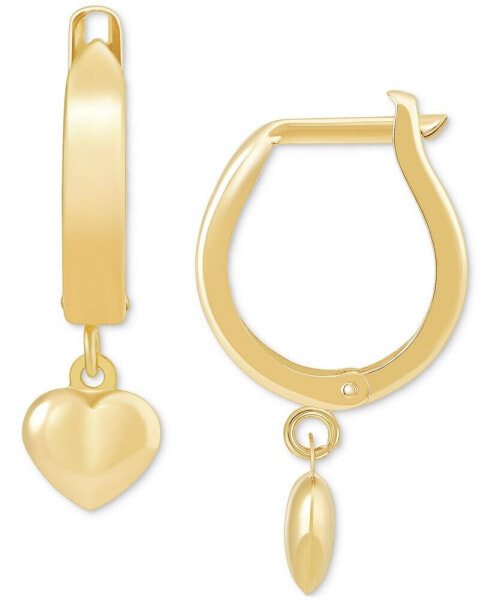 Dangle Heart Huggie Hoop Earrings in 10k Gold