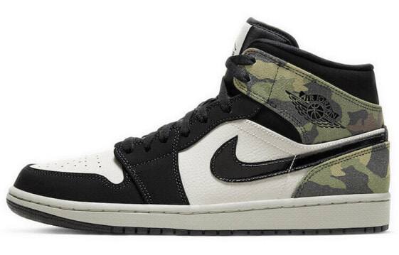 Кроссовки Nike Air Jordan 1 Mid Camo (2020) (Белый, Черный)