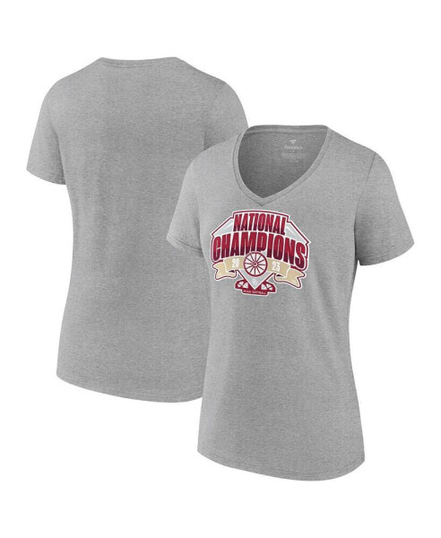 Women's Gray Oklahoma Sooners 2023 NCAA Softball Women's College World Series Champions Official Logo V-Neck T-shirt