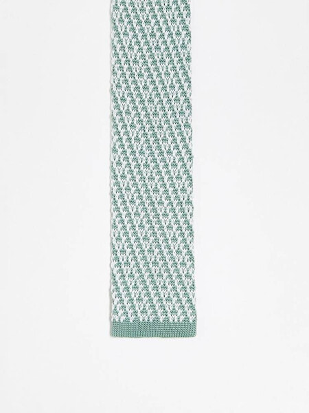 ASOS DESIGN knitted tie in sage and white